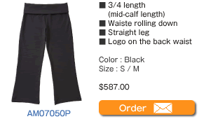 AM07050P 3/4 length (mid-calf length) Waiste rolling down Straight leg Logo on the back waist  Color : Black  Size : S / M  $587.00