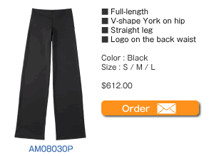AM08030P Full-length V-shape York on hip Straight leg Logo on the back waist  Color : Black
  Size : S / M / L  $612.00