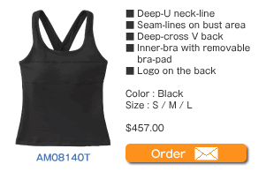 AM08140T Deep-U neck-line  Seam-lines on bust area  Deep-cross V back Inner-bra with removable bra-pad Logo on the back  Color : Black  Size : S / M / L  $457.00