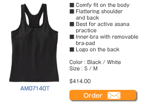 AM07140T Comfy fit on the body Flattering shoulder and back Best for active asana practice Inner-bra with removable bra-pad Logo on the back  Color : Black / White  Size : S / M  $414.00